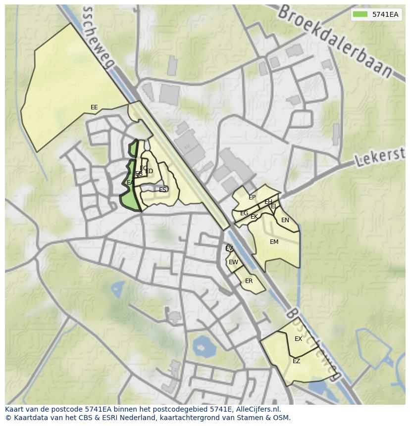 Afbeelding van het postcodegebied 5741 EA op de kaart.