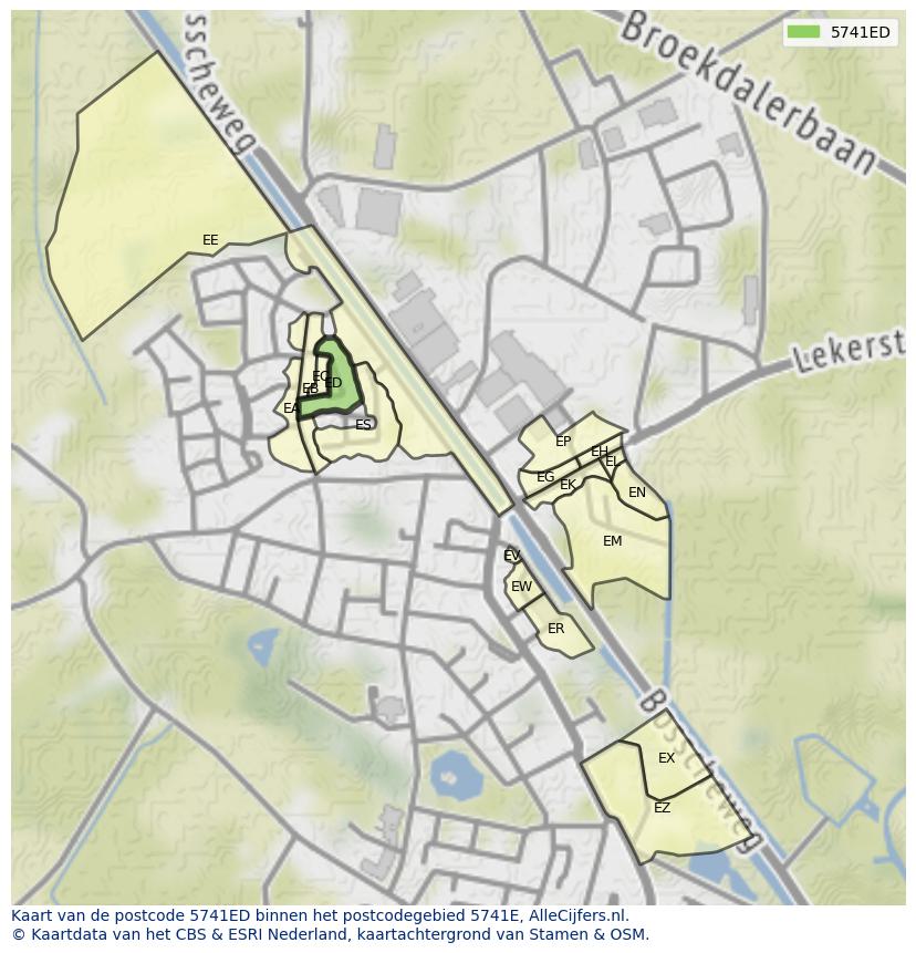 Afbeelding van het postcodegebied 5741 ED op de kaart.