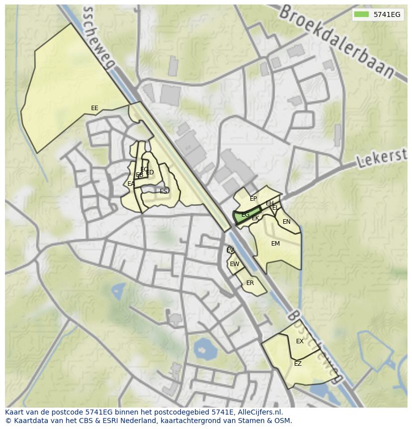 Afbeelding van het postcodegebied 5741 EG op de kaart.