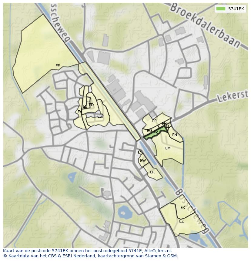 Afbeelding van het postcodegebied 5741 EK op de kaart.