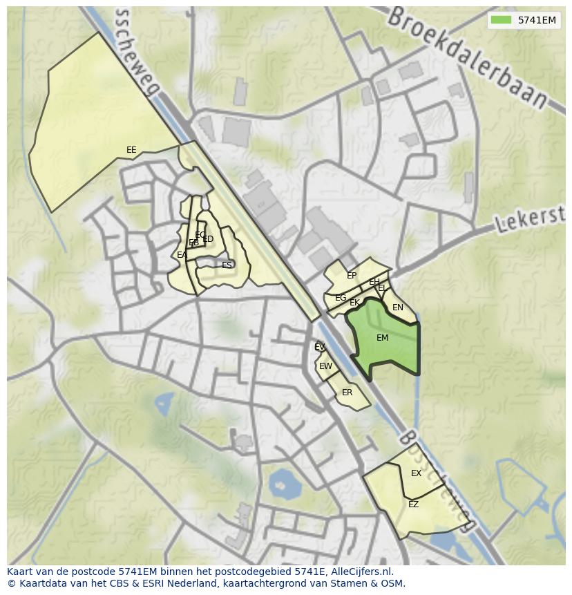 Afbeelding van het postcodegebied 5741 EM op de kaart.