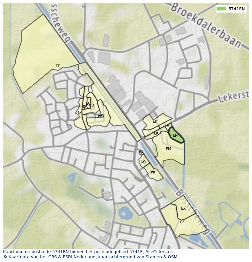 Afbeelding van het postcodegebied 5741 EN op de kaart.