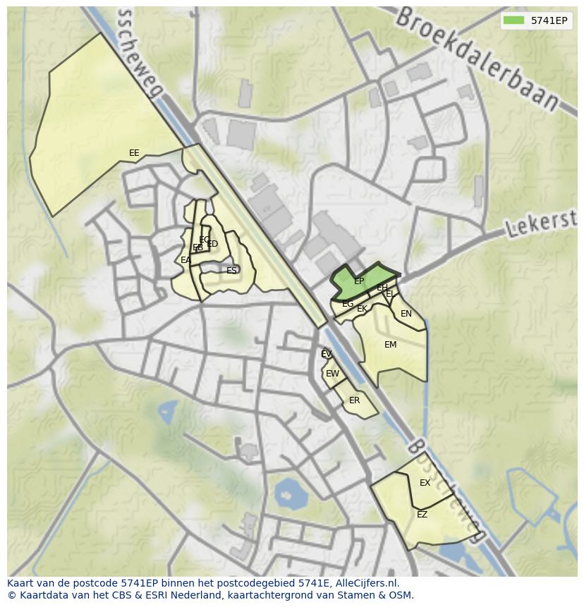 Afbeelding van het postcodegebied 5741 EP op de kaart.