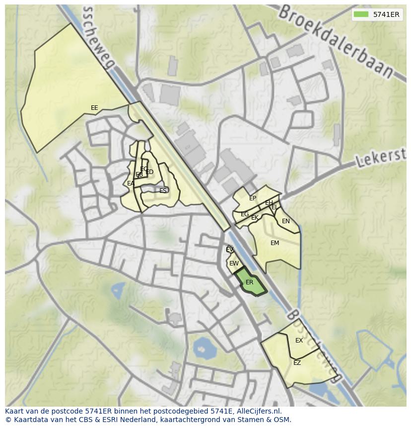 Afbeelding van het postcodegebied 5741 ER op de kaart.