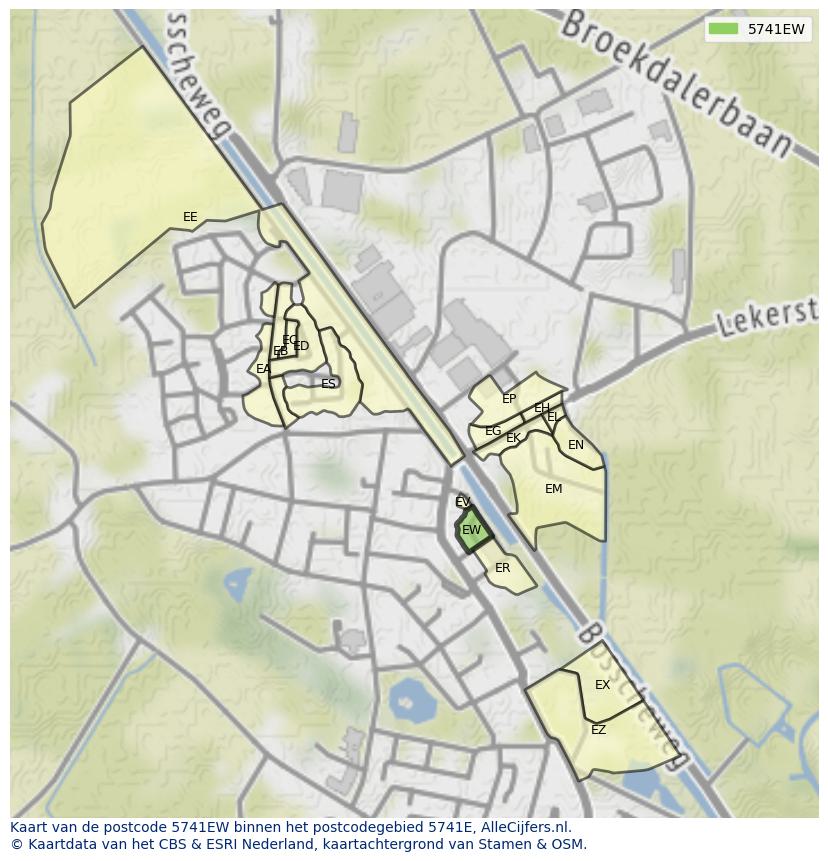 Afbeelding van het postcodegebied 5741 EW op de kaart.