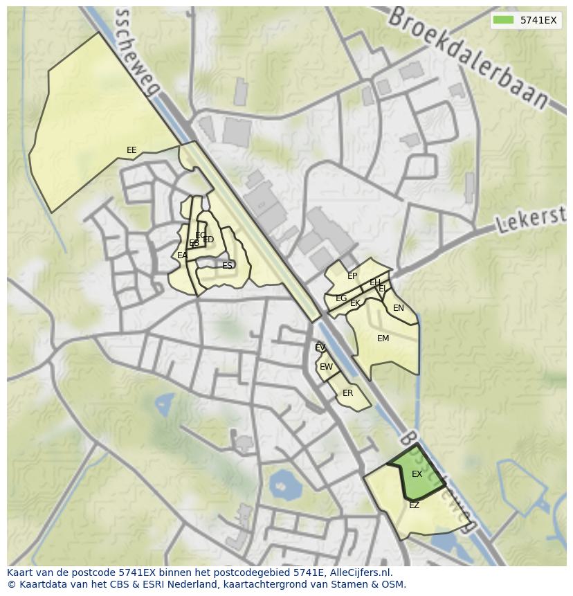 Afbeelding van het postcodegebied 5741 EX op de kaart.