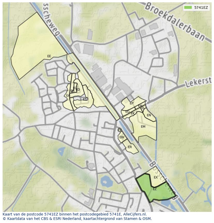 Afbeelding van het postcodegebied 5741 EZ op de kaart.