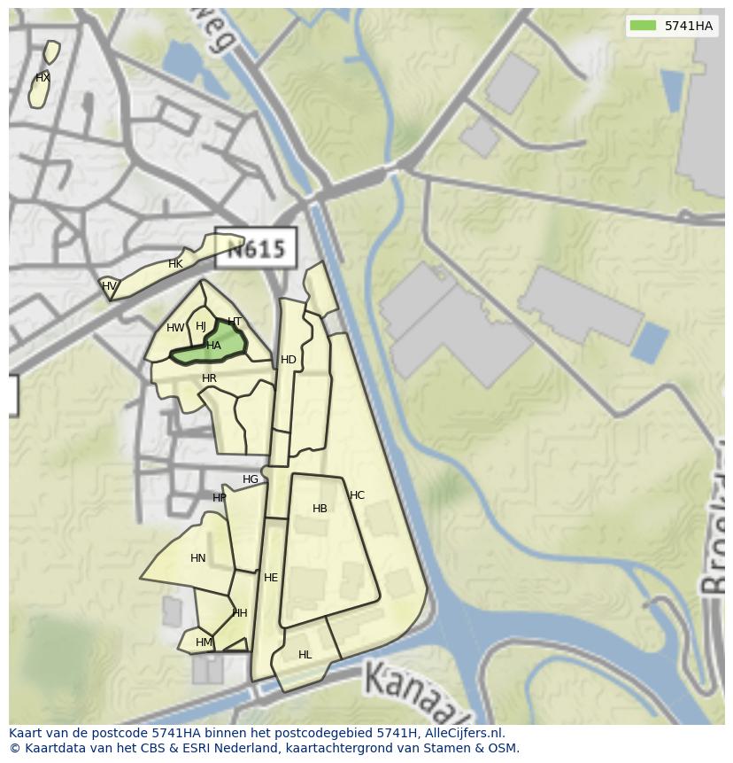 Afbeelding van het postcodegebied 5741 HA op de kaart.