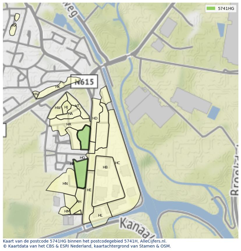 Afbeelding van het postcodegebied 5741 HG op de kaart.
