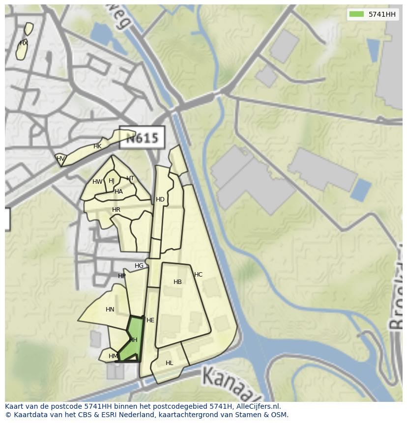 Afbeelding van het postcodegebied 5741 HH op de kaart.