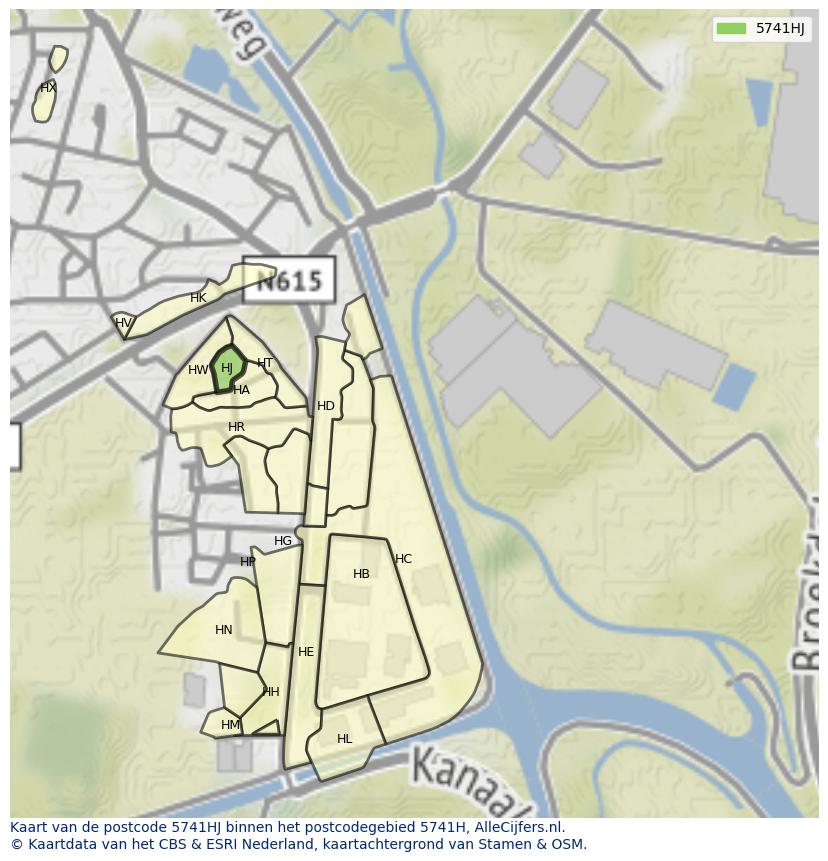 Afbeelding van het postcodegebied 5741 HJ op de kaart.