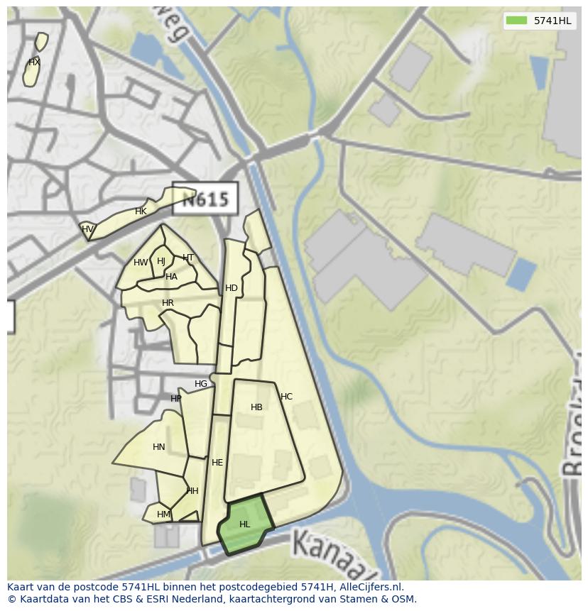 Afbeelding van het postcodegebied 5741 HL op de kaart.