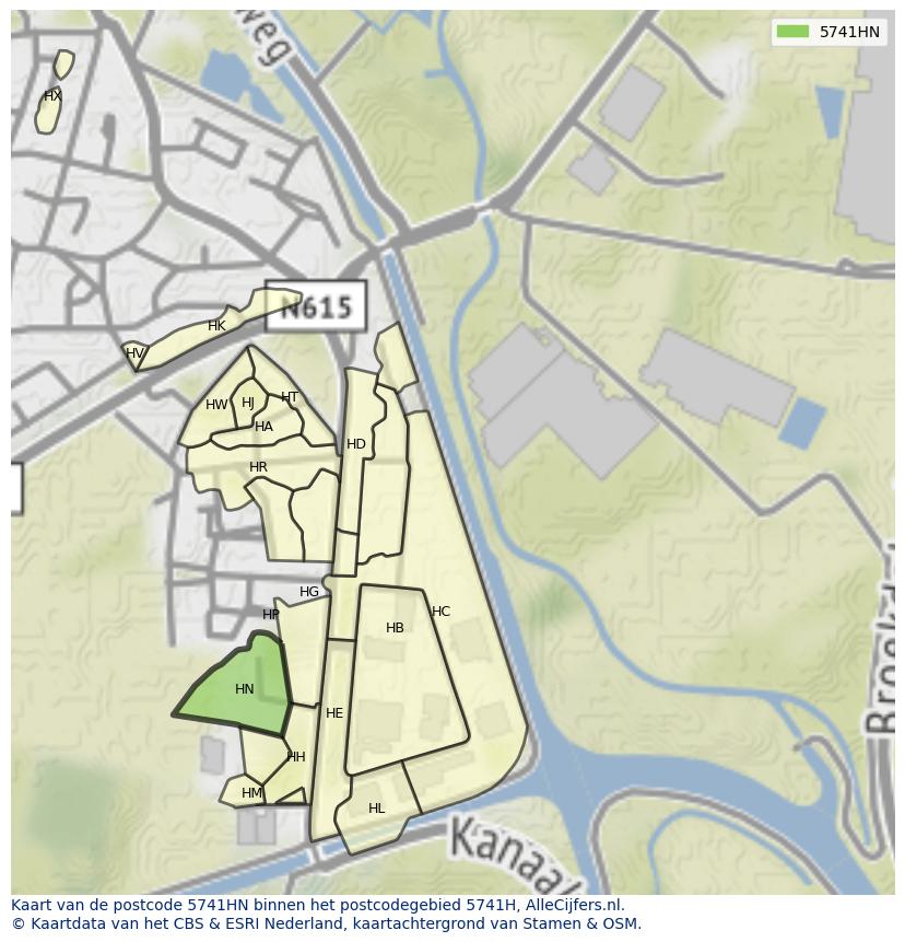 Afbeelding van het postcodegebied 5741 HN op de kaart.