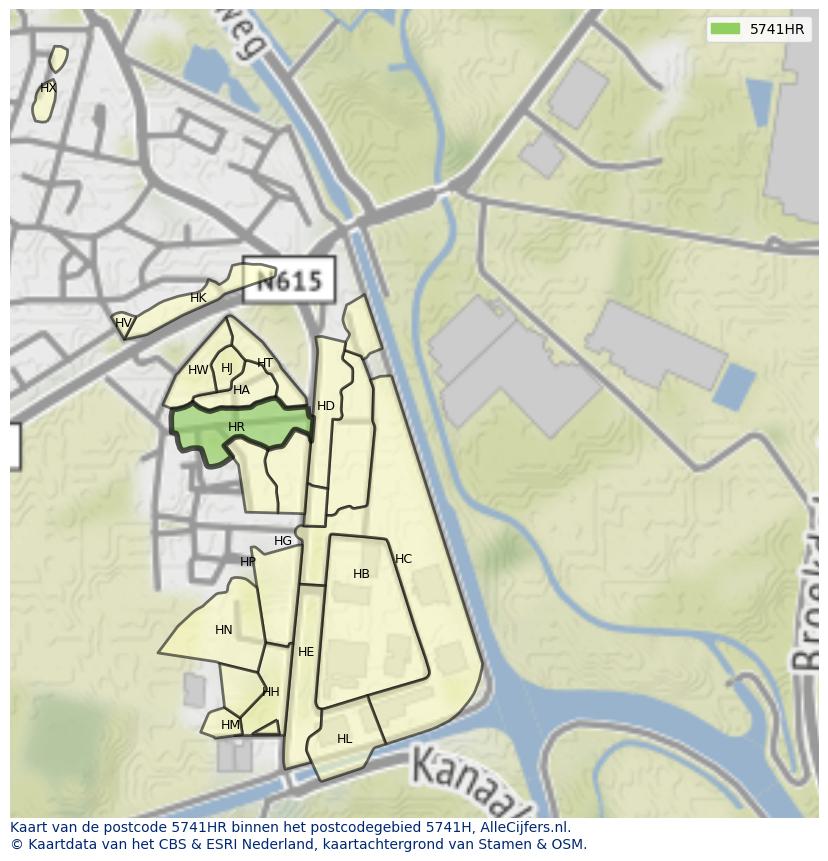 Afbeelding van het postcodegebied 5741 HR op de kaart.