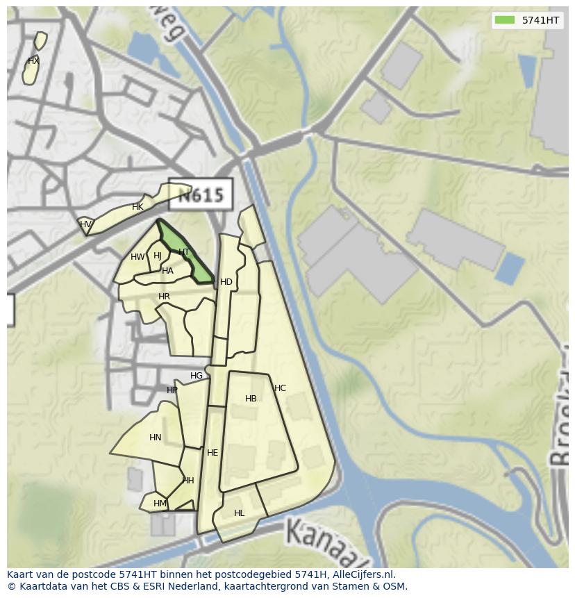 Afbeelding van het postcodegebied 5741 HT op de kaart.