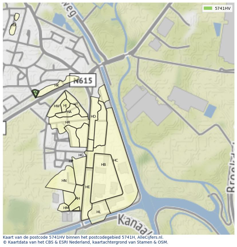 Afbeelding van het postcodegebied 5741 HV op de kaart.