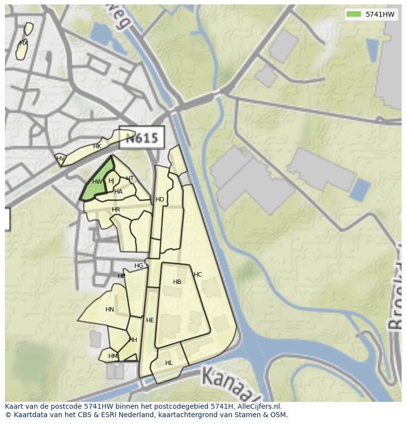 Afbeelding van het postcodegebied 5741 HW op de kaart.