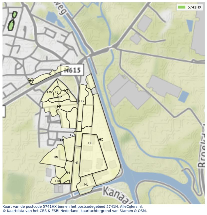 Afbeelding van het postcodegebied 5741 HX op de kaart.