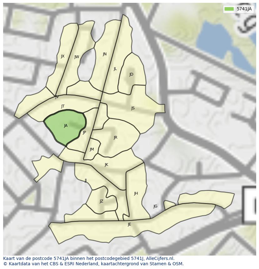 Afbeelding van het postcodegebied 5741 JA op de kaart.