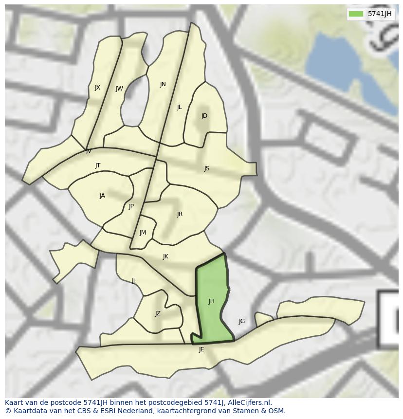 Afbeelding van het postcodegebied 5741 JH op de kaart.