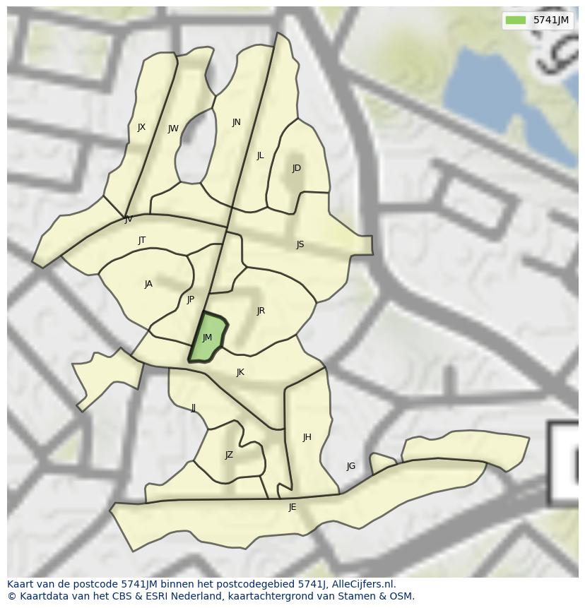 Afbeelding van het postcodegebied 5741 JM op de kaart.
