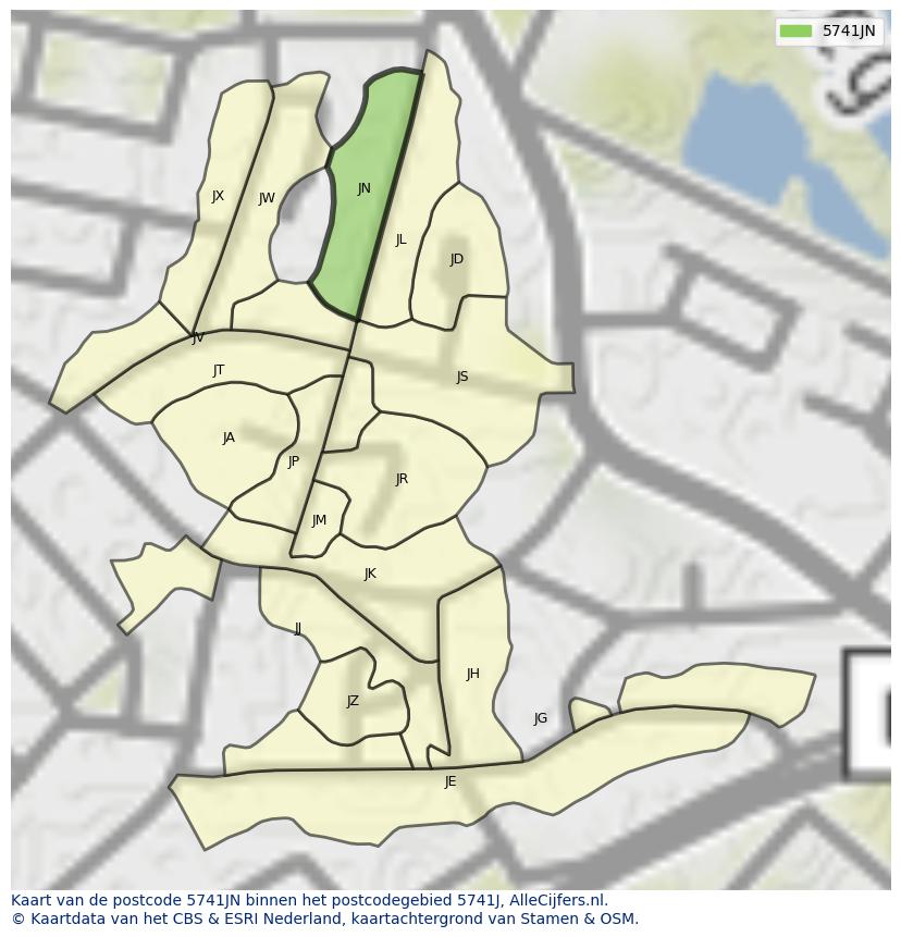 Afbeelding van het postcodegebied 5741 JN op de kaart.