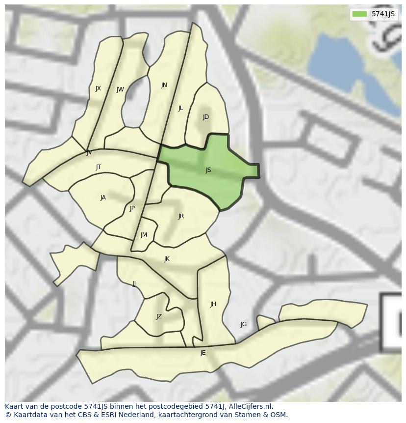 Afbeelding van het postcodegebied 5741 JS op de kaart.