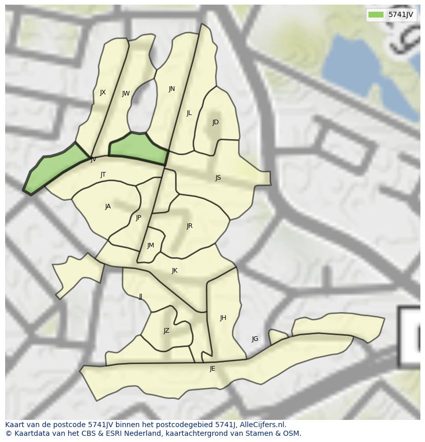Afbeelding van het postcodegebied 5741 JV op de kaart.