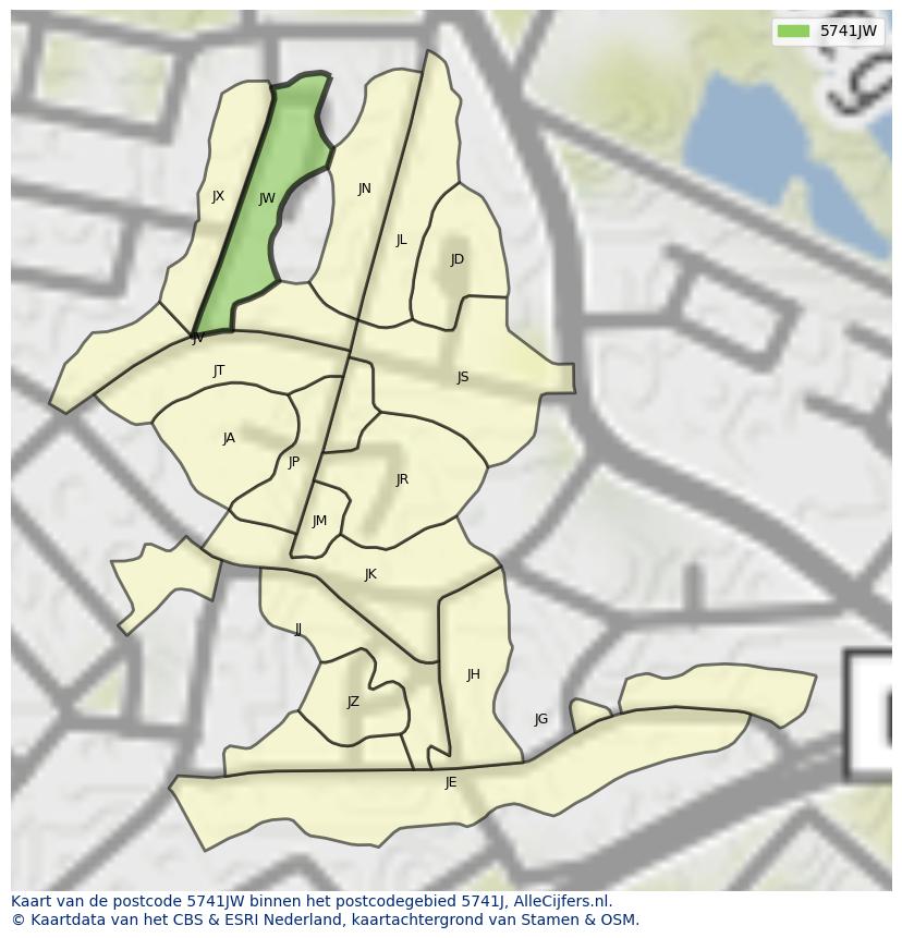 Afbeelding van het postcodegebied 5741 JW op de kaart.