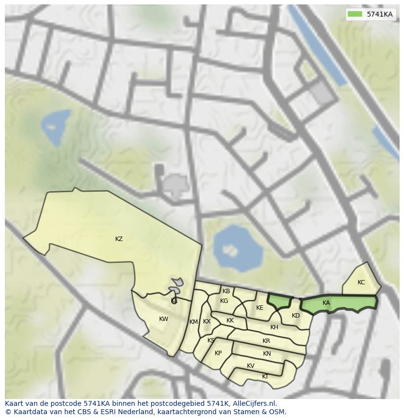 Afbeelding van het postcodegebied 5741 KA op de kaart.