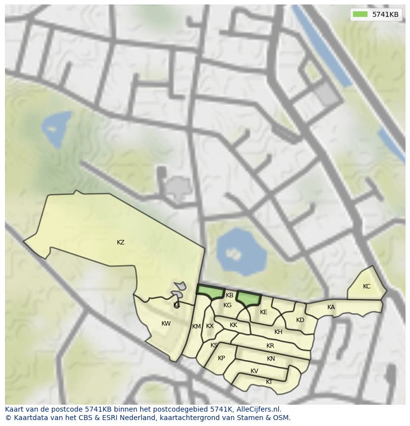 Afbeelding van het postcodegebied 5741 KB op de kaart.