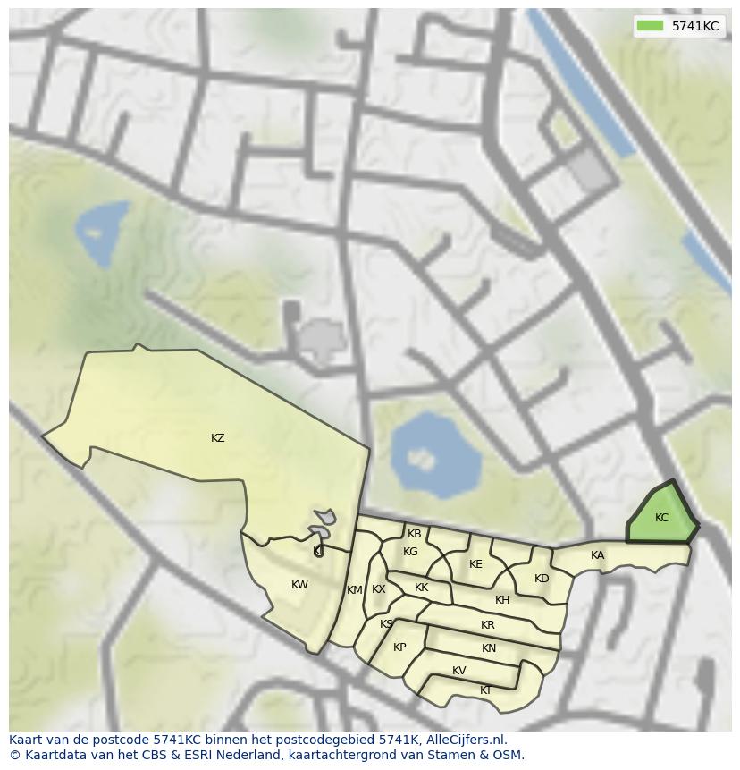 Afbeelding van het postcodegebied 5741 KC op de kaart.
