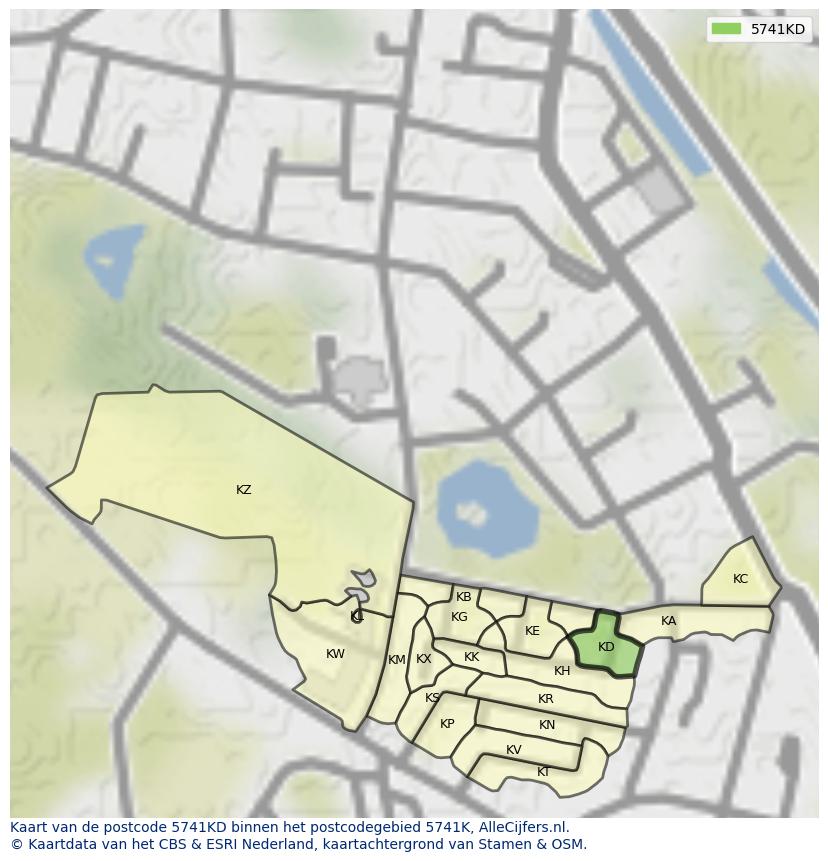 Afbeelding van het postcodegebied 5741 KD op de kaart.