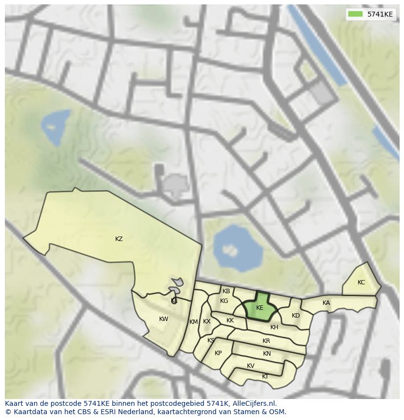 Afbeelding van het postcodegebied 5741 KE op de kaart.