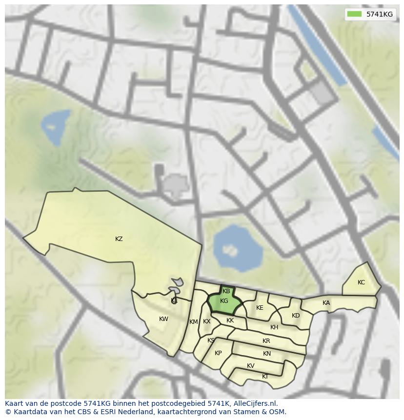 Afbeelding van het postcodegebied 5741 KG op de kaart.