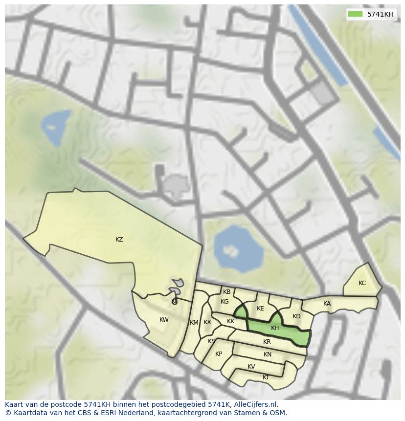 Afbeelding van het postcodegebied 5741 KH op de kaart.