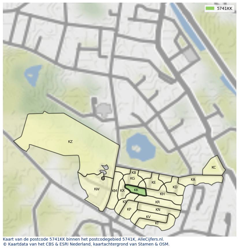 Afbeelding van het postcodegebied 5741 KK op de kaart.