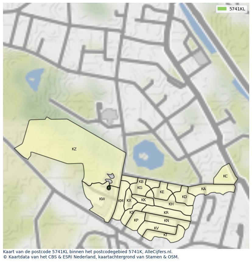 Afbeelding van het postcodegebied 5741 KL op de kaart.