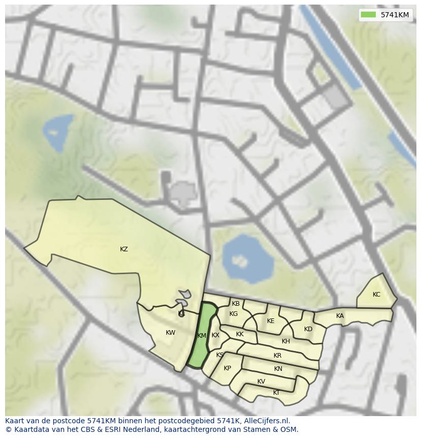Afbeelding van het postcodegebied 5741 KM op de kaart.
