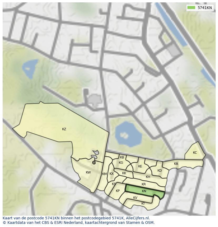 Afbeelding van het postcodegebied 5741 KN op de kaart.