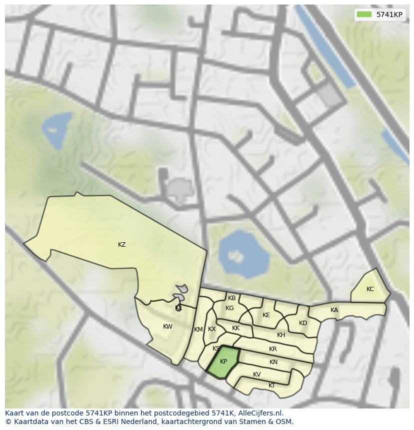 Afbeelding van het postcodegebied 5741 KP op de kaart.