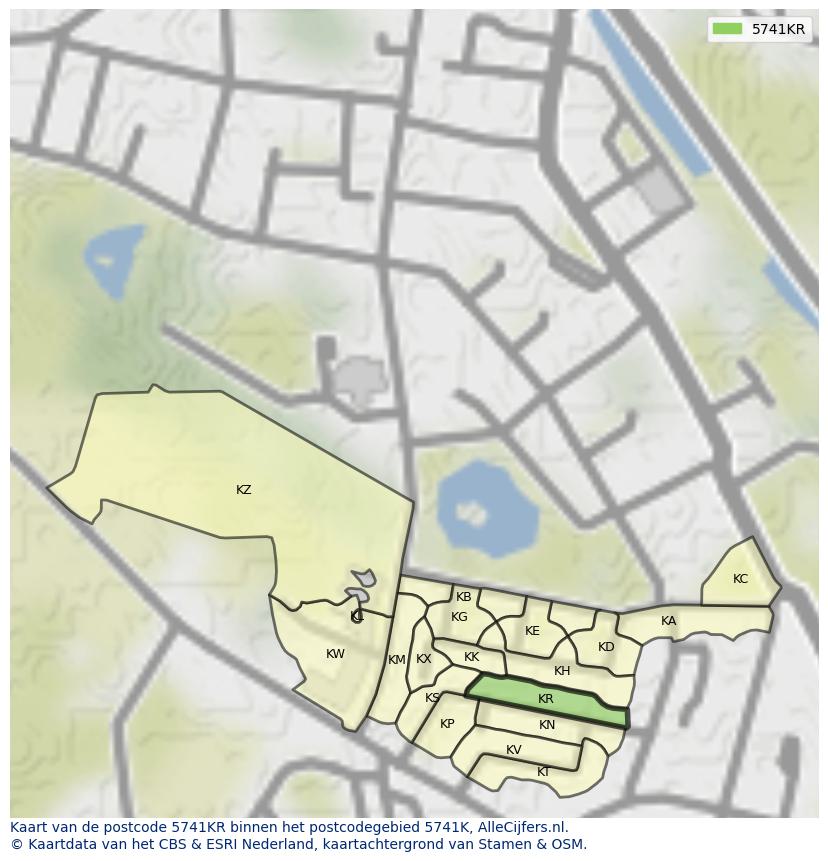 Afbeelding van het postcodegebied 5741 KR op de kaart.