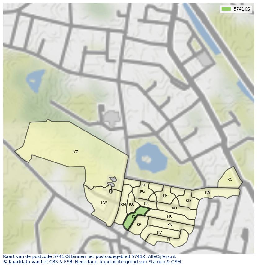 Afbeelding van het postcodegebied 5741 KS op de kaart.