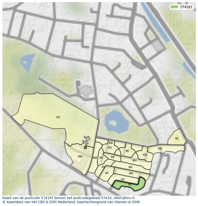 Afbeelding van het postcodegebied 5741 KT op de kaart.