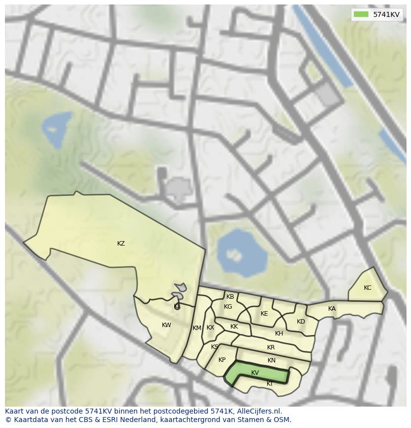 Afbeelding van het postcodegebied 5741 KV op de kaart.