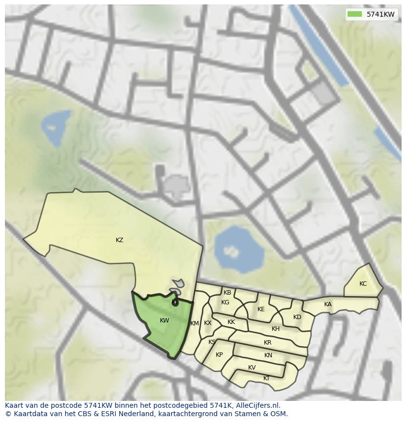 Afbeelding van het postcodegebied 5741 KW op de kaart.