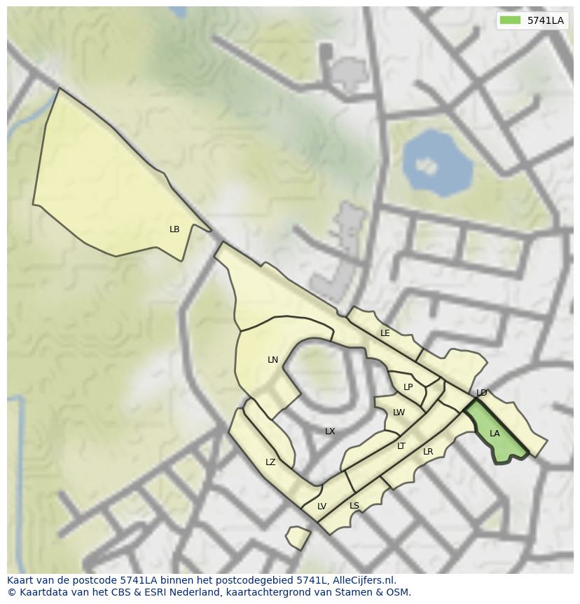 Afbeelding van het postcodegebied 5741 LA op de kaart.