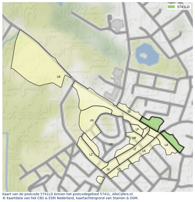 Afbeelding van het postcodegebied 5741 LD op de kaart.