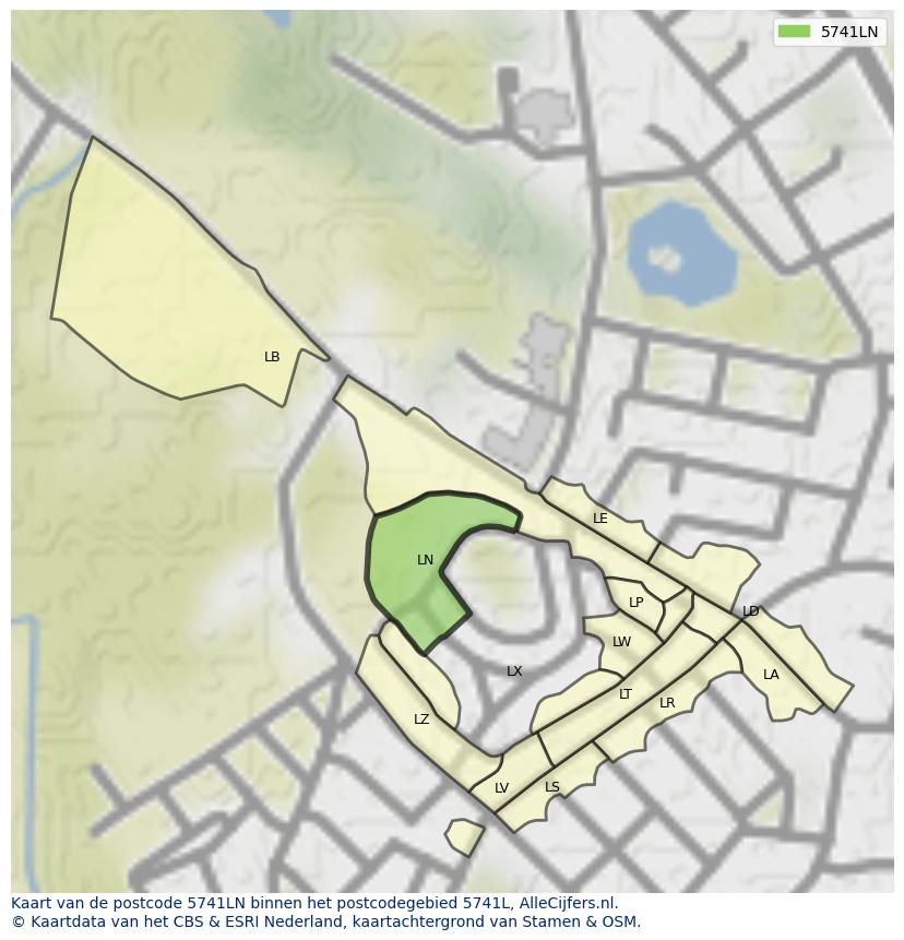Afbeelding van het postcodegebied 5741 LN op de kaart.