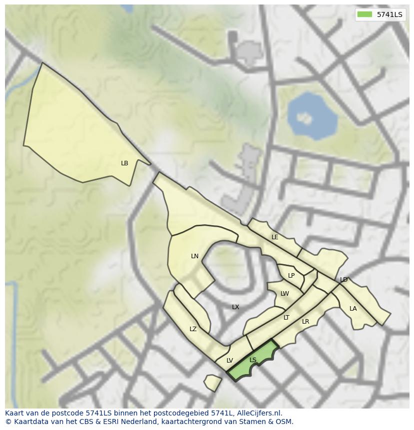 Afbeelding van het postcodegebied 5741 LS op de kaart.
